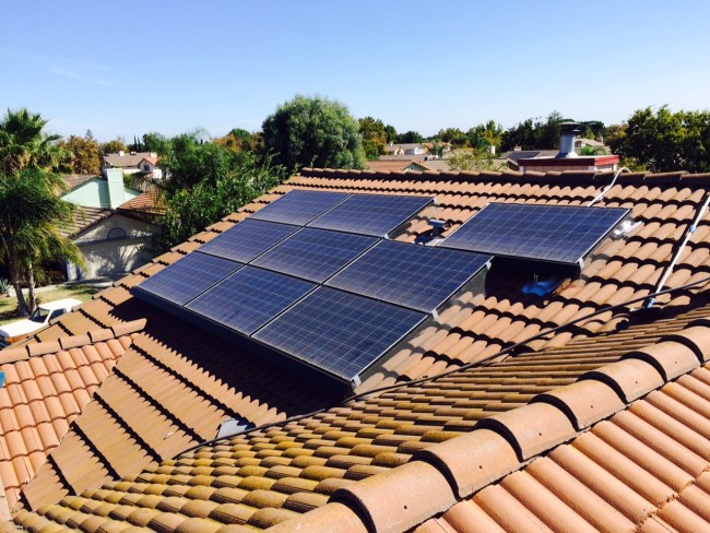Solar panels on tile roof
