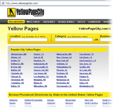 Yellow Pages listing