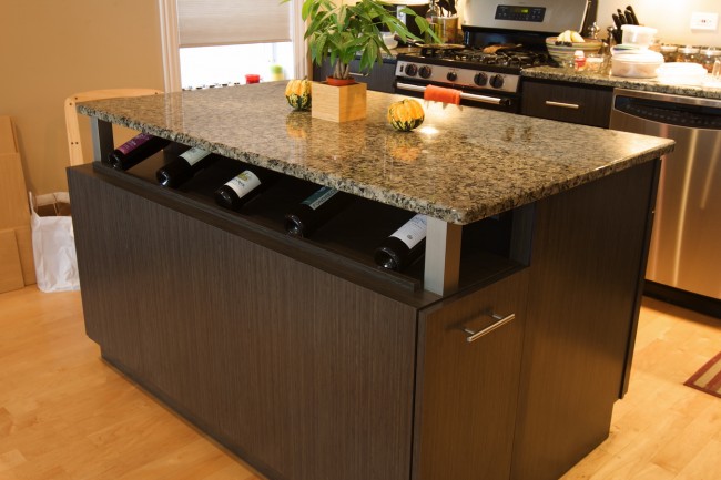 Kitchen island with wine shelf