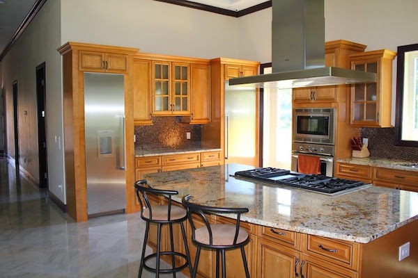 Kitchen island with solid surface counter