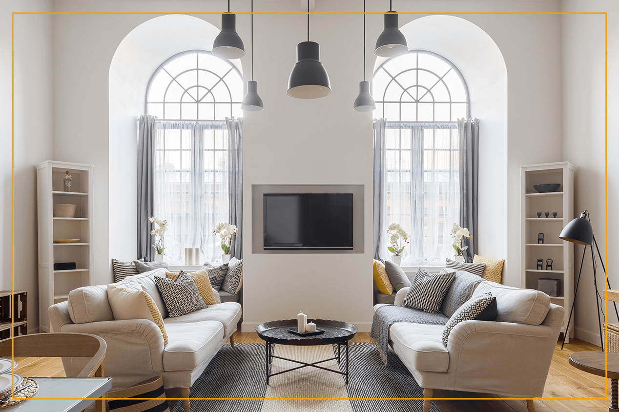 arched windows in living room