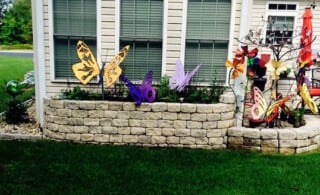 Raised garden bed with decor