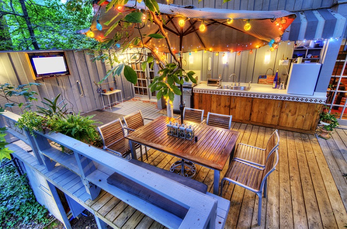 nice patio at a home in the woods