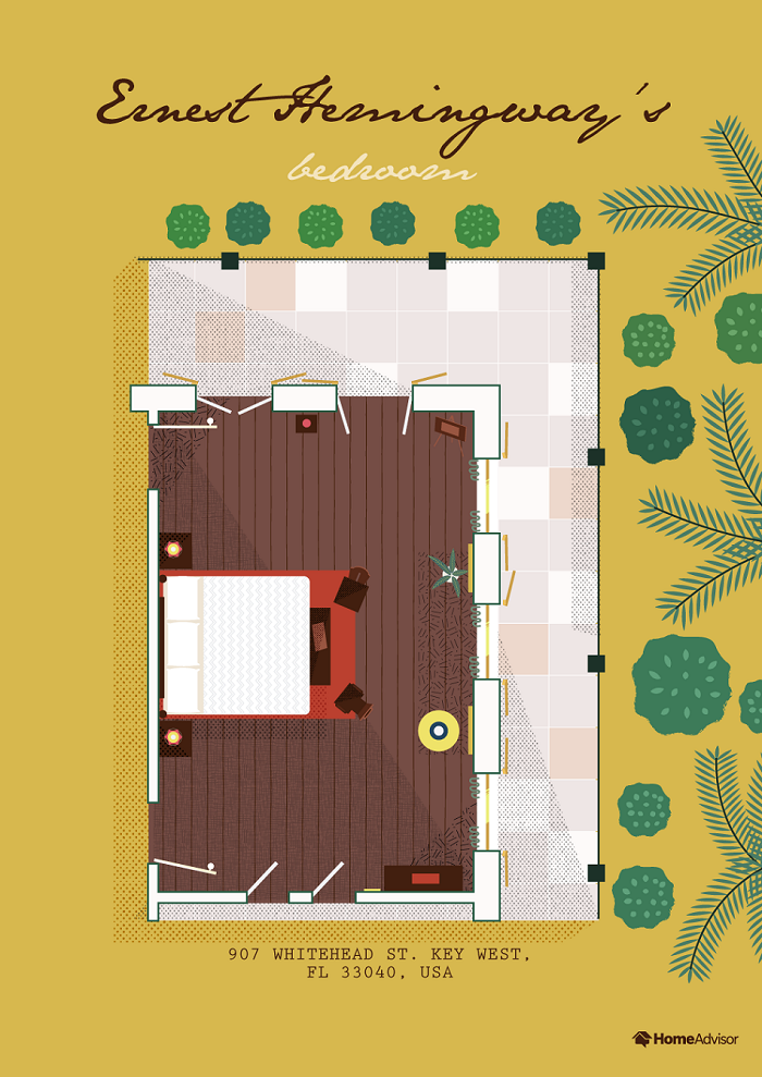 ernest hemingway bedroom illustration