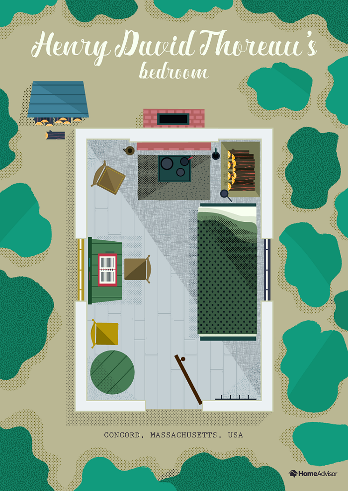 henry david thoreau bedroom illustration