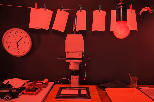 Darkroom in red light.