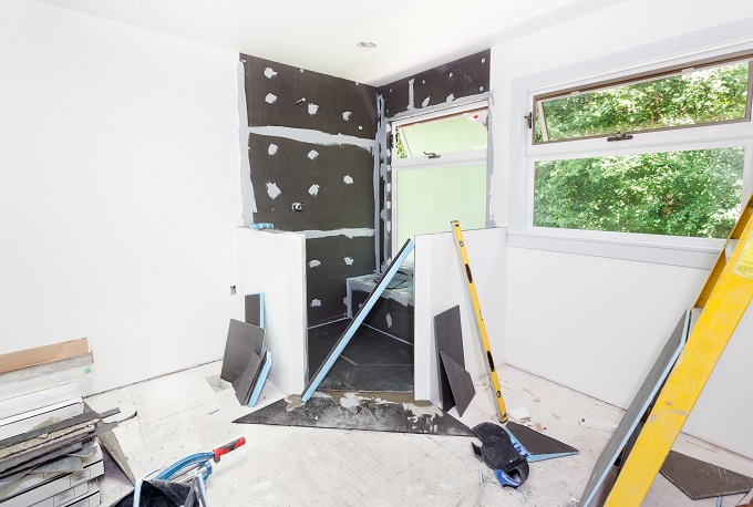 Waterproof foam-filled cement board installed to waterproof shower area