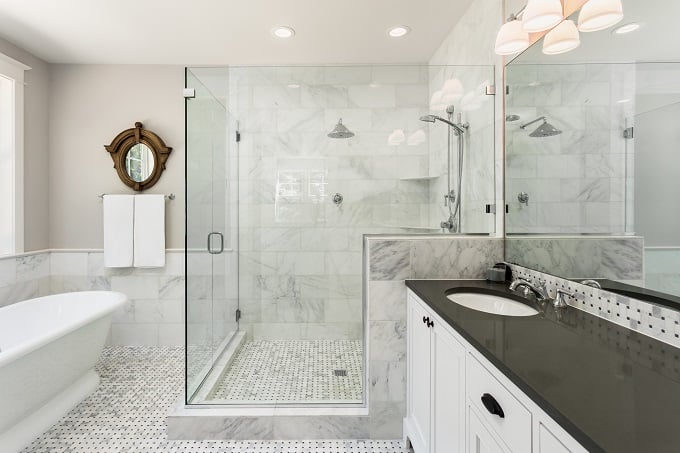 Bathtub and shower in new luxury home