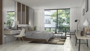 bedroom with laminate flooring