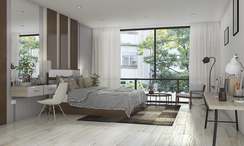 bedroom with laminate flooring