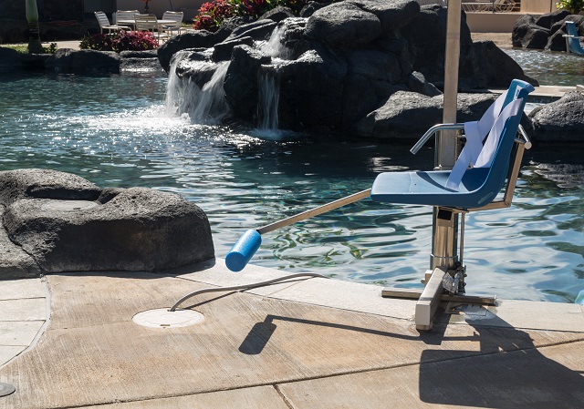 Disabled person chair swimming pool