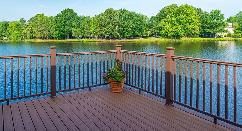 deck posts over a lake