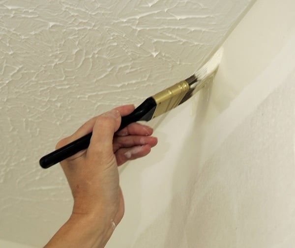 Hand holding paintbrush- painting interior wall