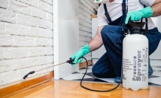 pest control expert at work in a home