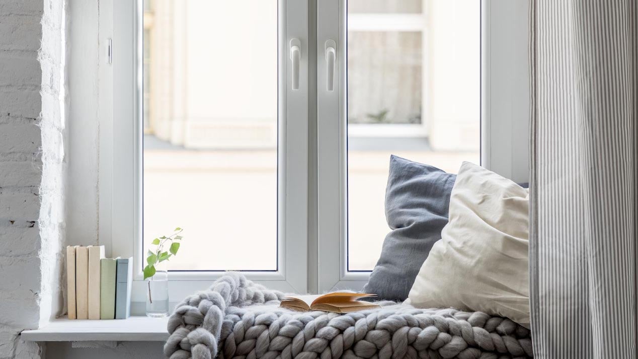 Relax area on wooden windowsill