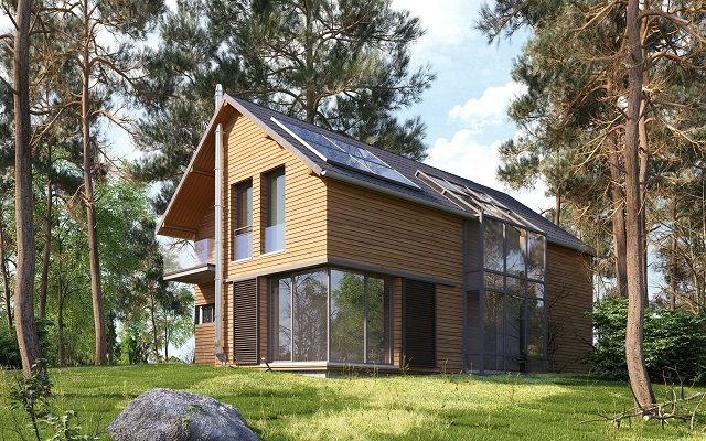 Sustainable architectural design of a cabin in the woods