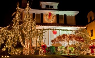 House with Christmas Lights at night