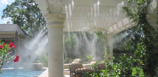 Outdoor Mist Cooling Systems Provide Outside Air Conditioning