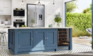 beautiful modern kitchen with blue cabinet