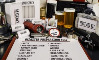 Disaster preparation kit. Items needed for disaster preparedness