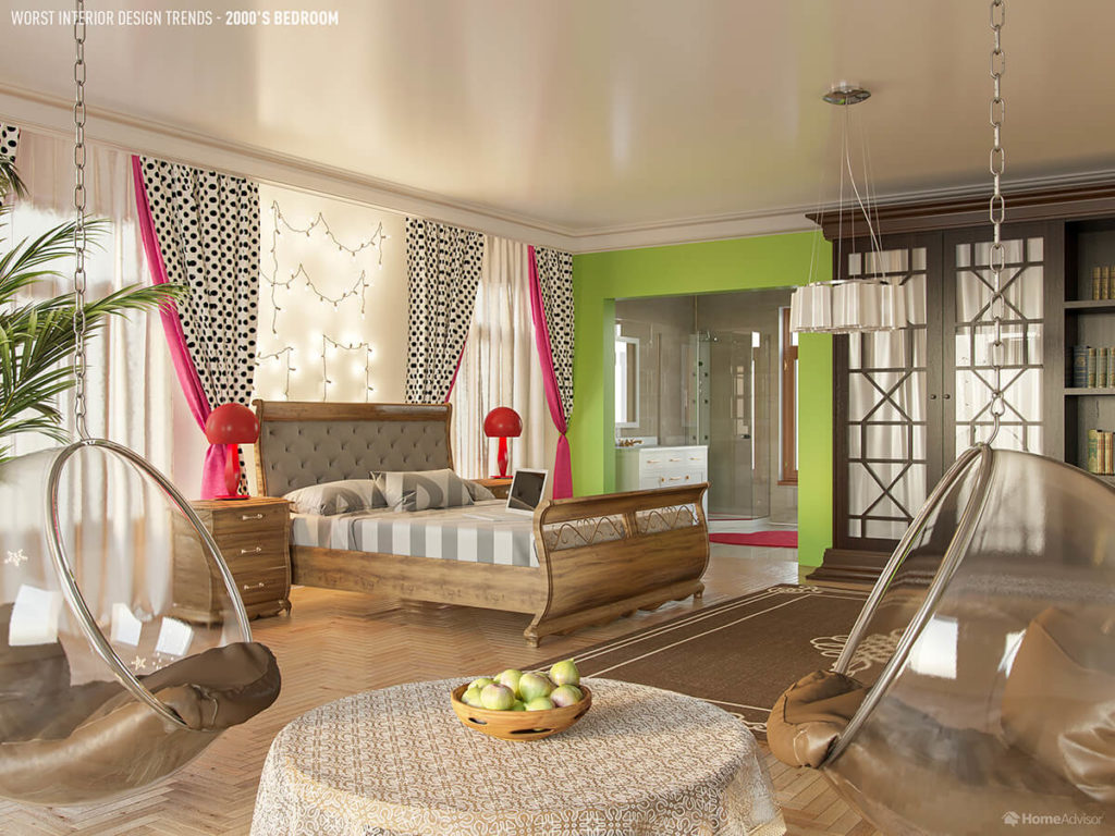 Worst Design Trends: lime green, early 2000's bedroom with en suite