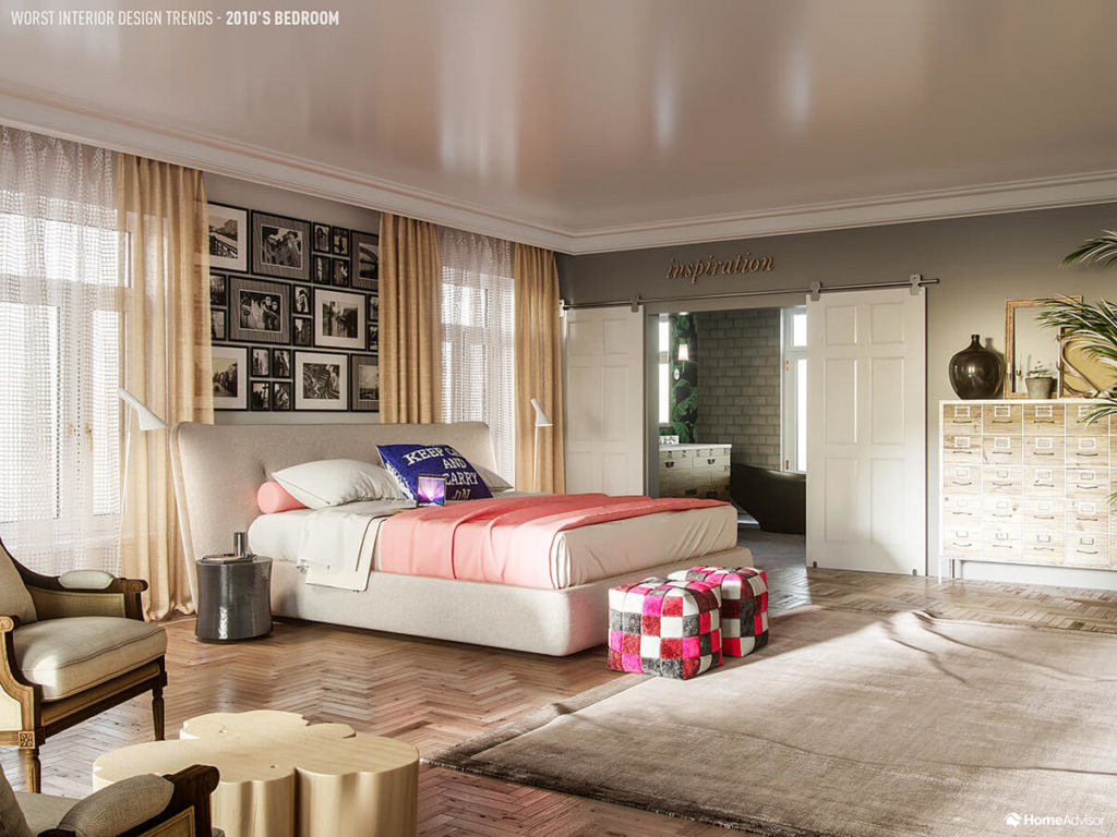 Worst Design Trends: cliché motivational wall decor 2010's bedroom with en suite