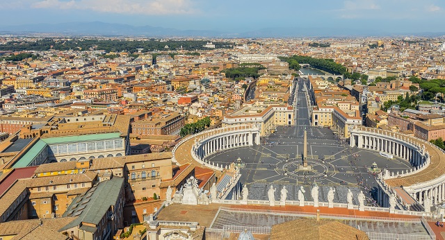 Aerial view of St. Peters Square in The Vatican