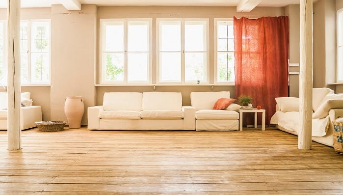 hardwood flooring in bright living room