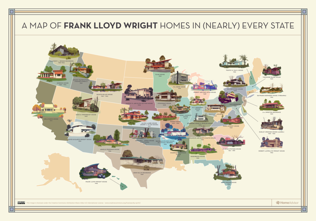 A Map Of Frank Lloyd Wright Homes In (Nearly) Every State - Homeadvisor