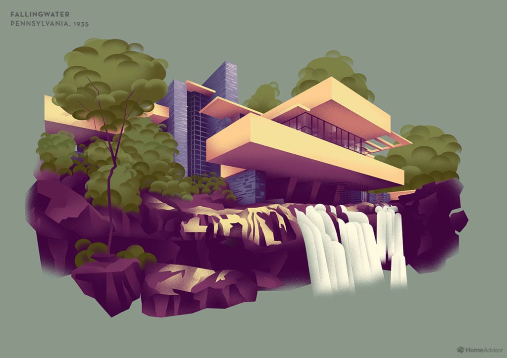 Illustration of Frank Lloyd Wright's Fallingwater