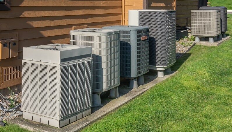 ac condensers outside of apartment building