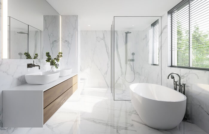 a newly cleaned marble bathroom