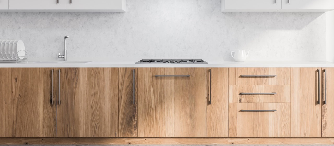 wood cabinets in a modern kitchen