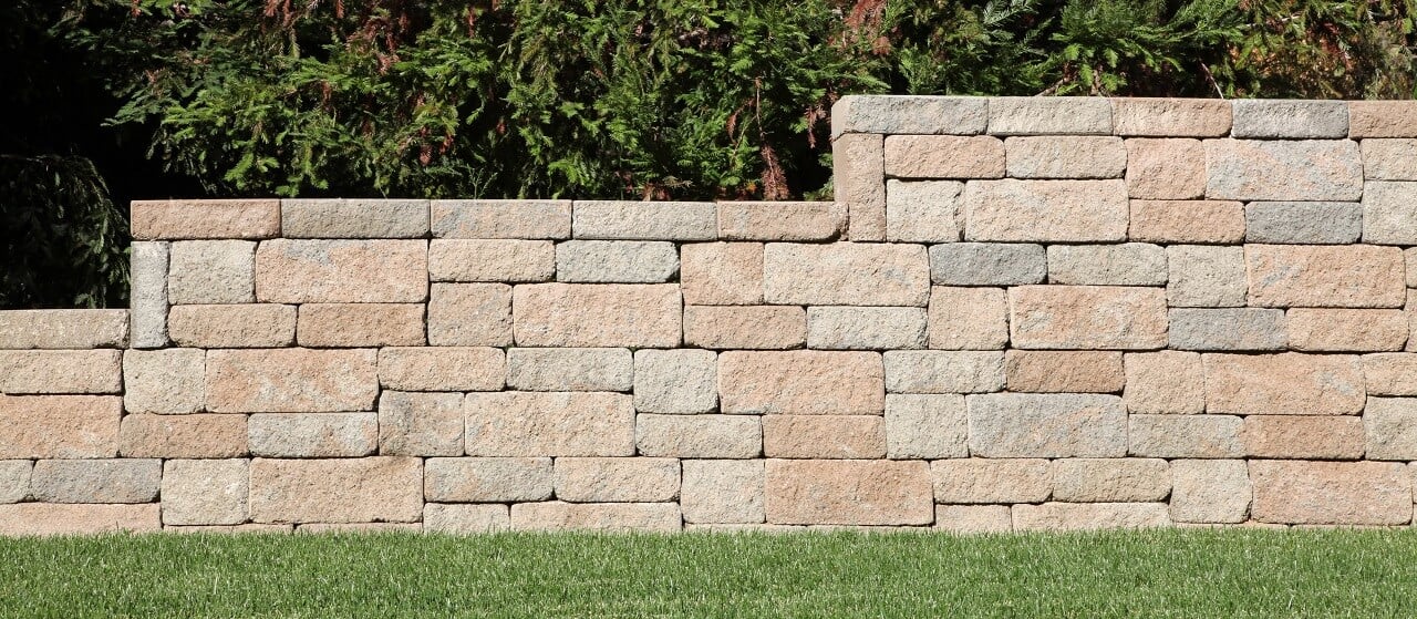 close-up of a brick retaining wall