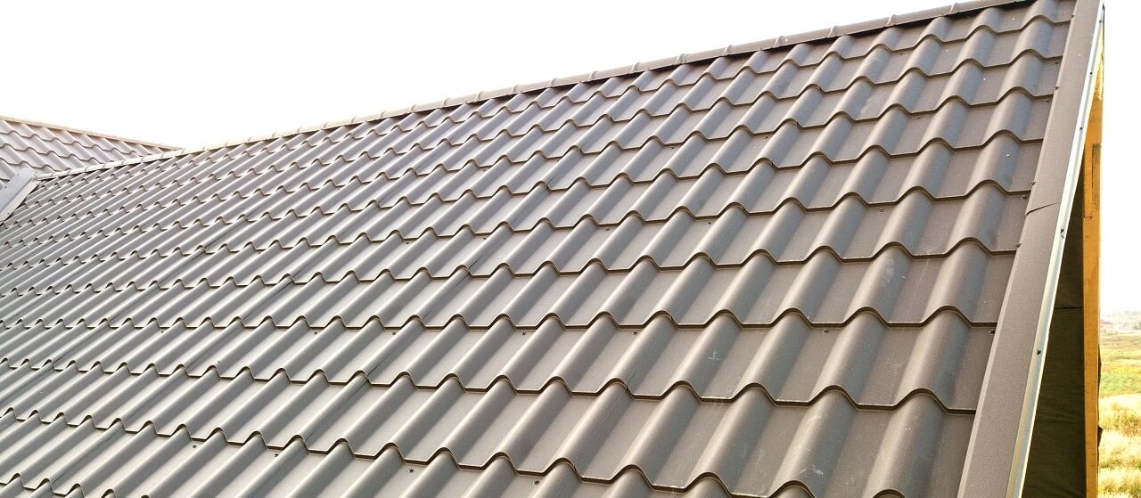 close-up of corrugated steel shingles