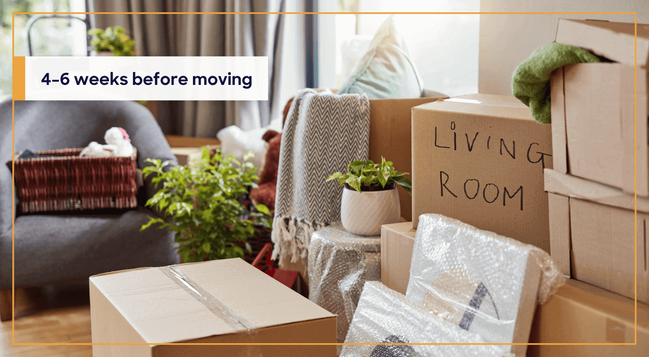 boxes and wrapped items in the living room