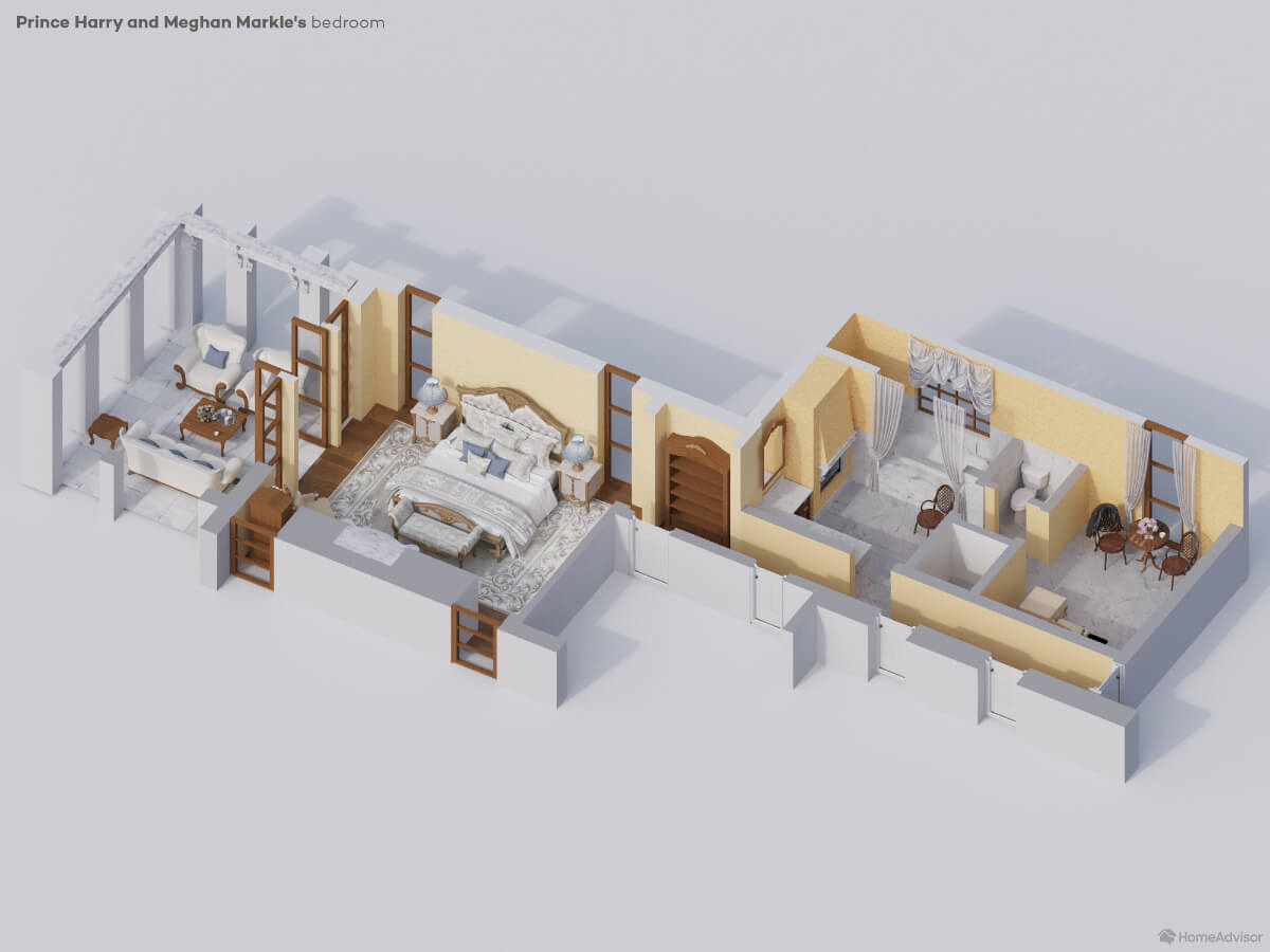 rendering of master bedroom of Prince Harry and Meghan Markle