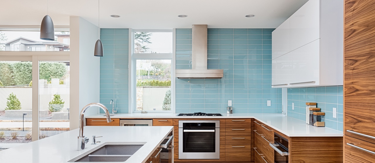 close-up of a backsplash in the kitchen