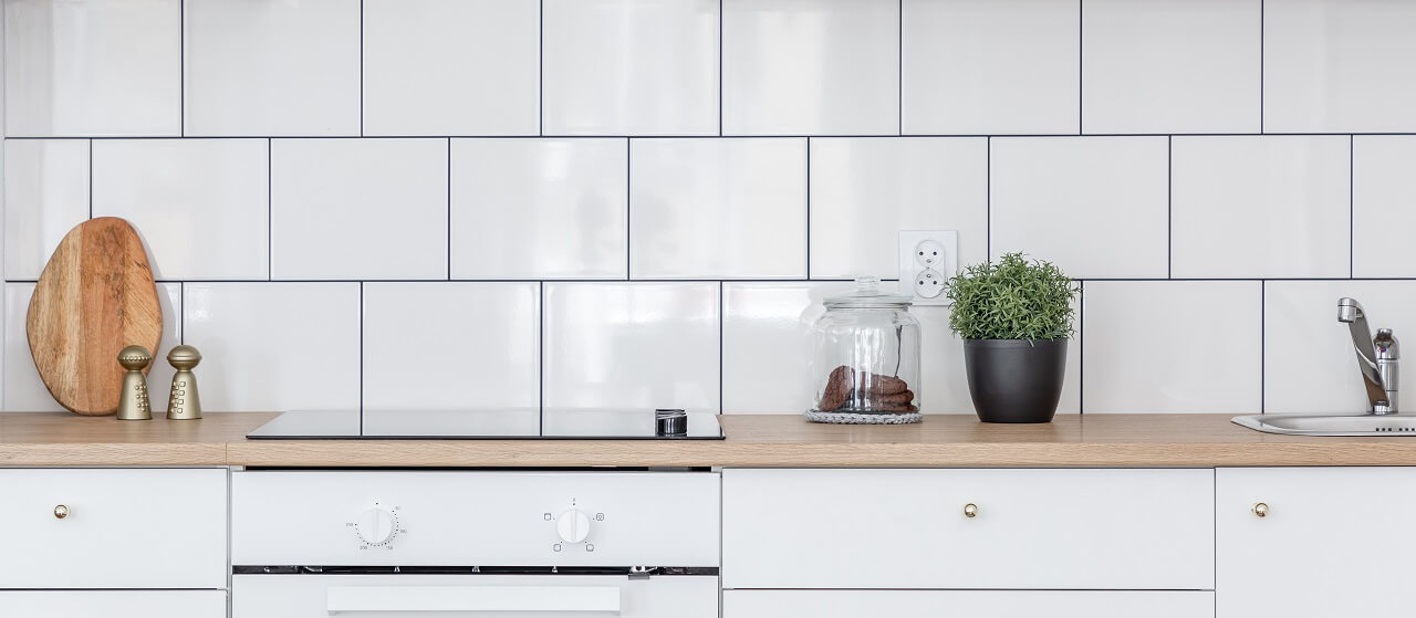 close-up of a tile backsplash in a kitchen