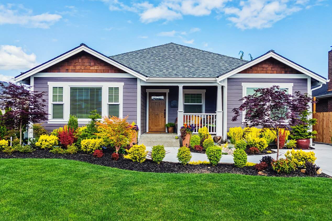 House with small bushes in front yard