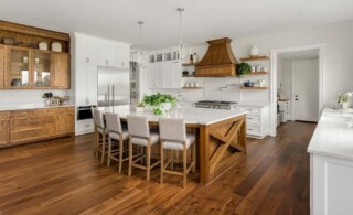 modern kitchen with hardwood floors