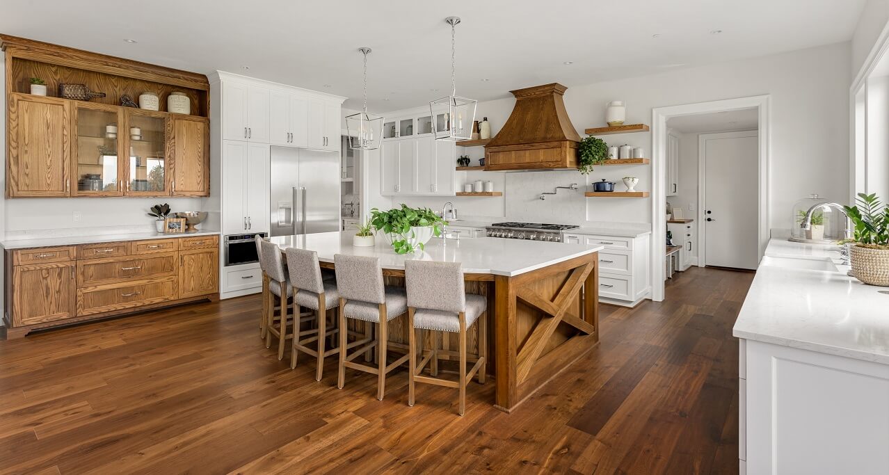 modern kitchen with hardwood floors