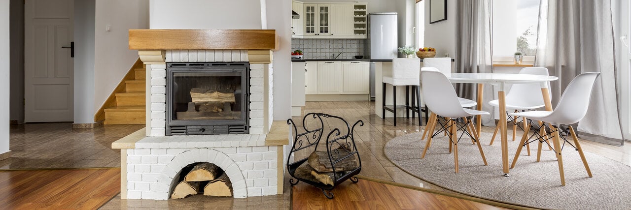 White brick fireplace