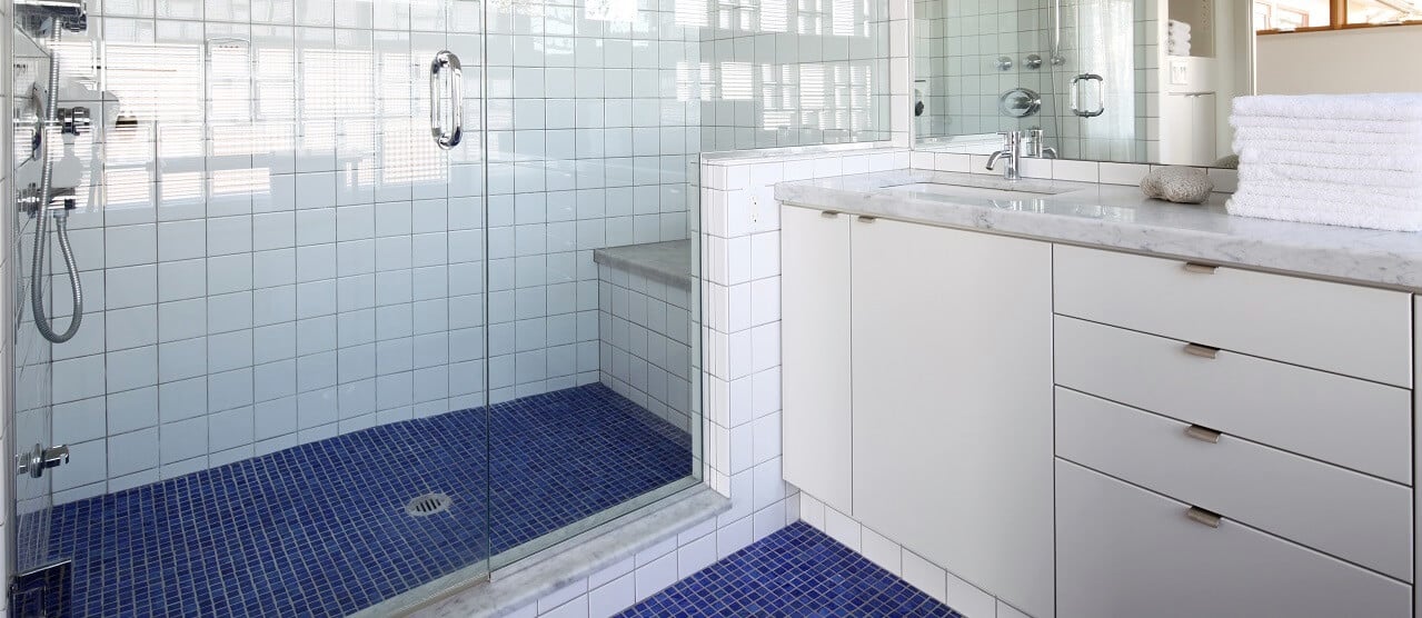 blue mosaic shower tile