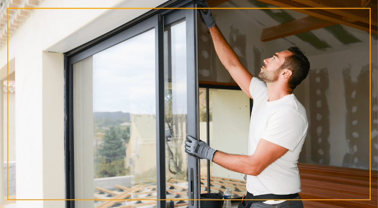 Man fixing a sliding glass door