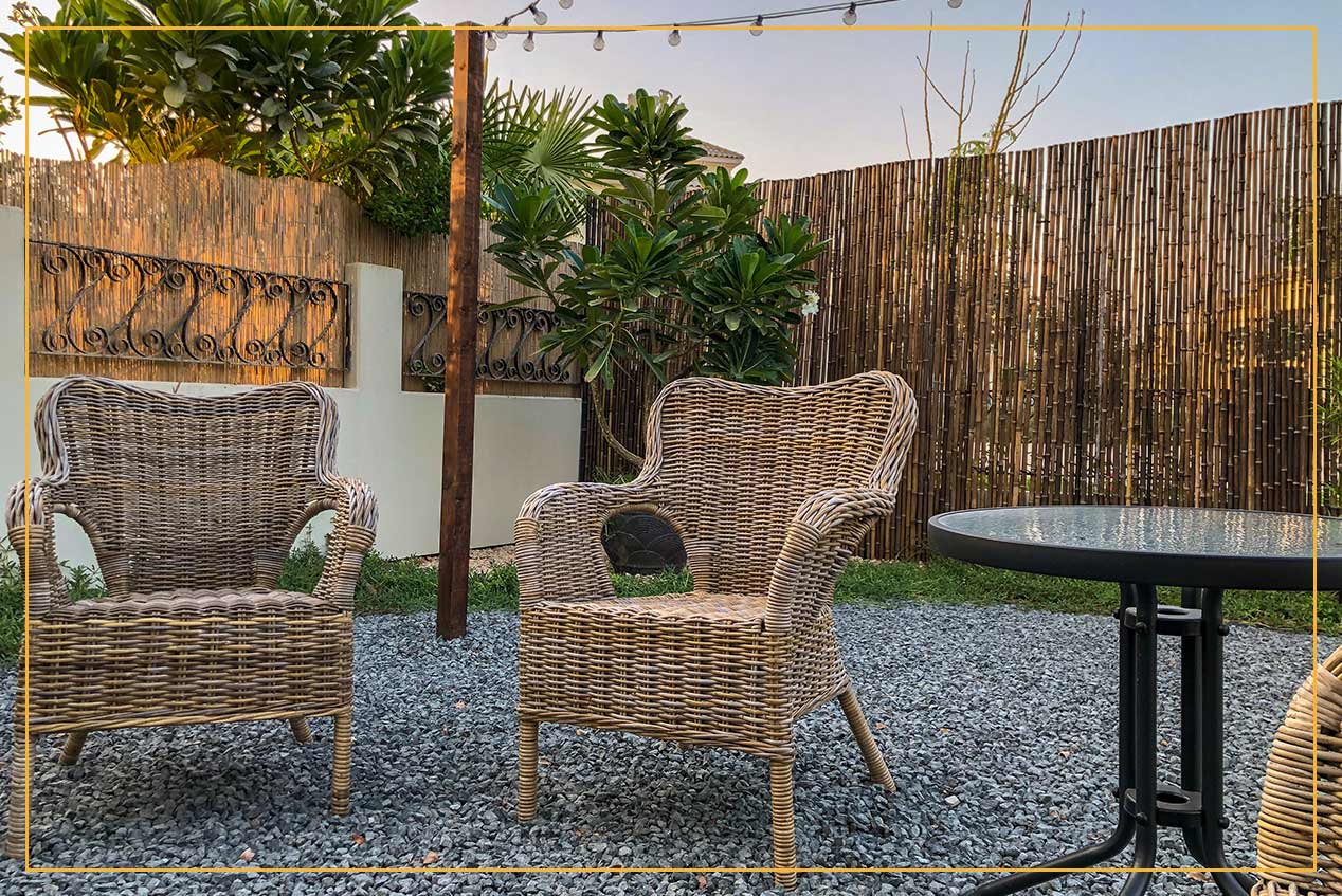 patio area with bamboo wall