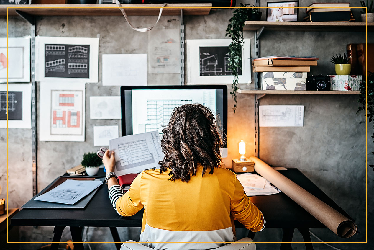 woman working at home desk