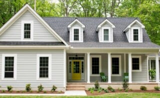 The exterior of a house with luxury shingles