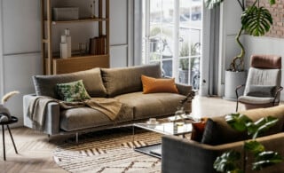 modern living room with two sofas and a chair around coffee table