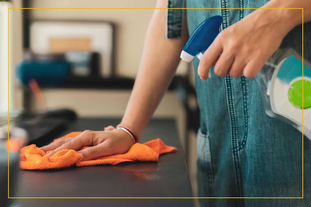 Disinfecting counter tops and wiping them off